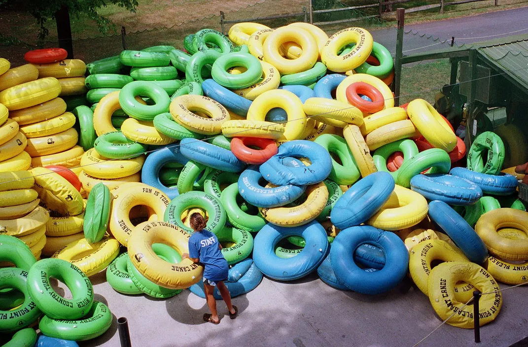 A pile of inner tubes at Bucks County River Country in Point Pleasant, Pennsylvania