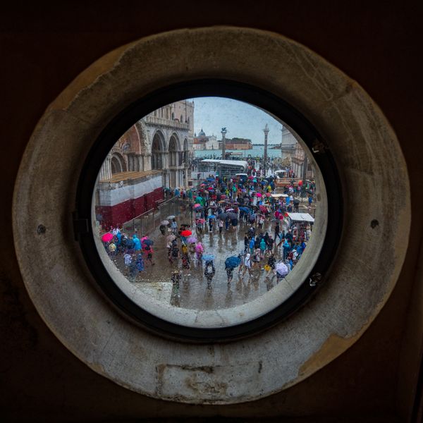 Rainy day view of Piazza San Marco from the clock tower window thumbnail