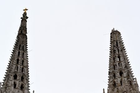 The top of Zagreb Cathedral's southern spire toppled during Sunday's earthquake.
