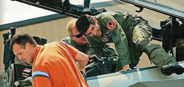 Mark Lewis shown here exiting an F-15.