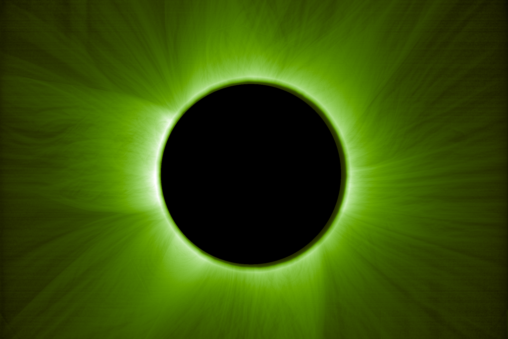 The sun’s inner corona on 23 May 2025 appears green as imaged by the ASPIICS coronagraph aboard Proba-3.
