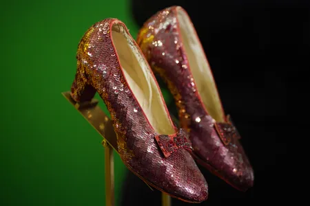 Ruby slippers worn by Judy Garland in The Wizard of Oz&nbsp;on view at Heritage Auctions London