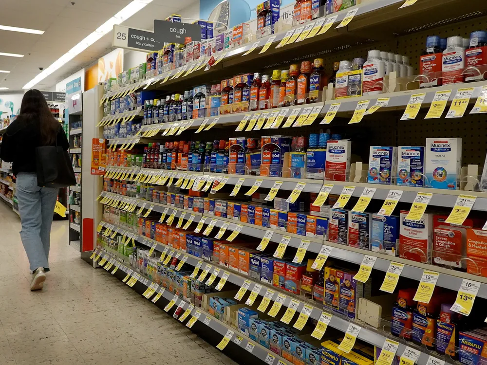 Over-the-counter cold medications in a store