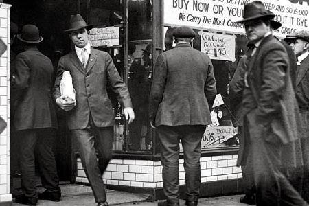 This Detroit scene was repeated across the nation, January, 16, 1920, as shoppers stocked up on the last day before Prohibition took effect.