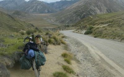 The author's bicycle patiently poses in a land of "beauty, heartbreak and challenge" in the Molesworth wilderness.