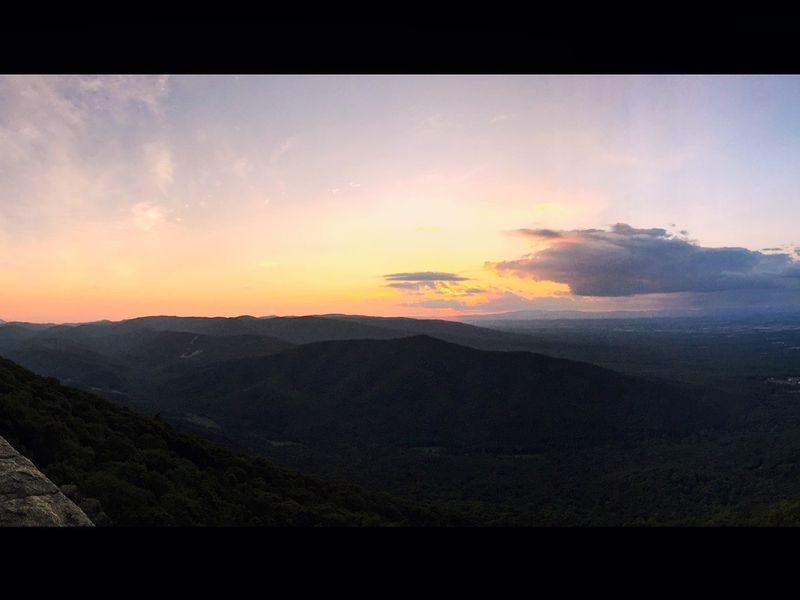 Panorama of the sunset over the Blue Ridge Mountains ...