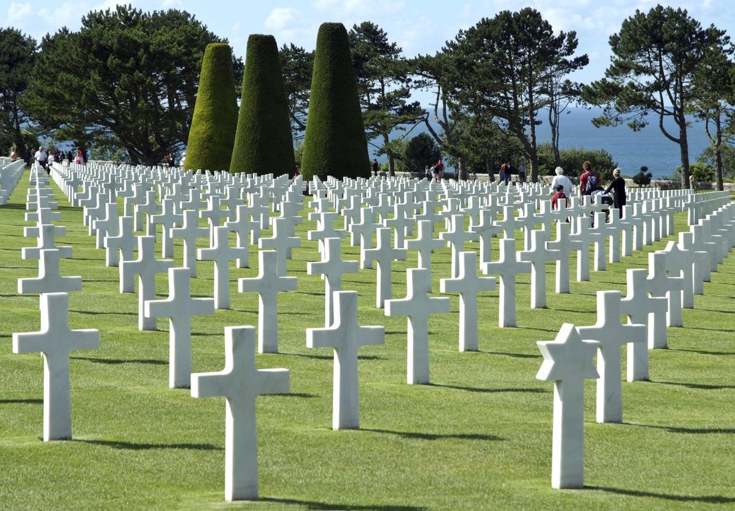 The Normandy American Cemetery and Memorial overlooking Omaha Beach