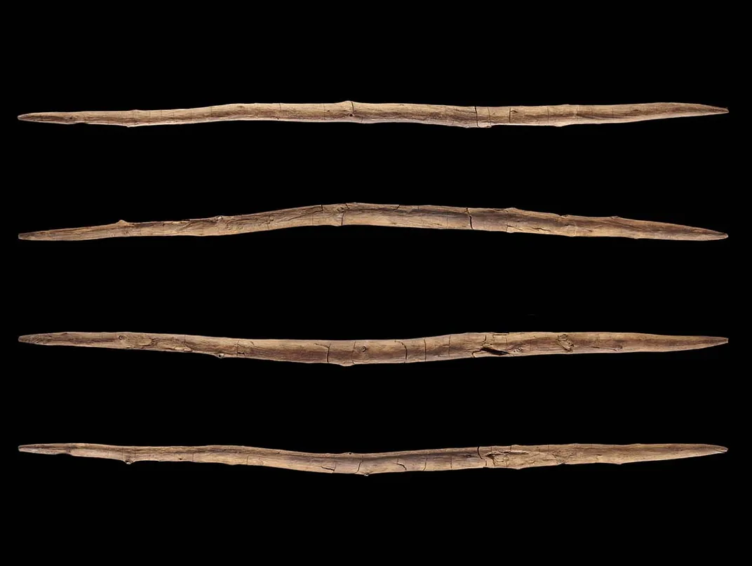 four wooden spears