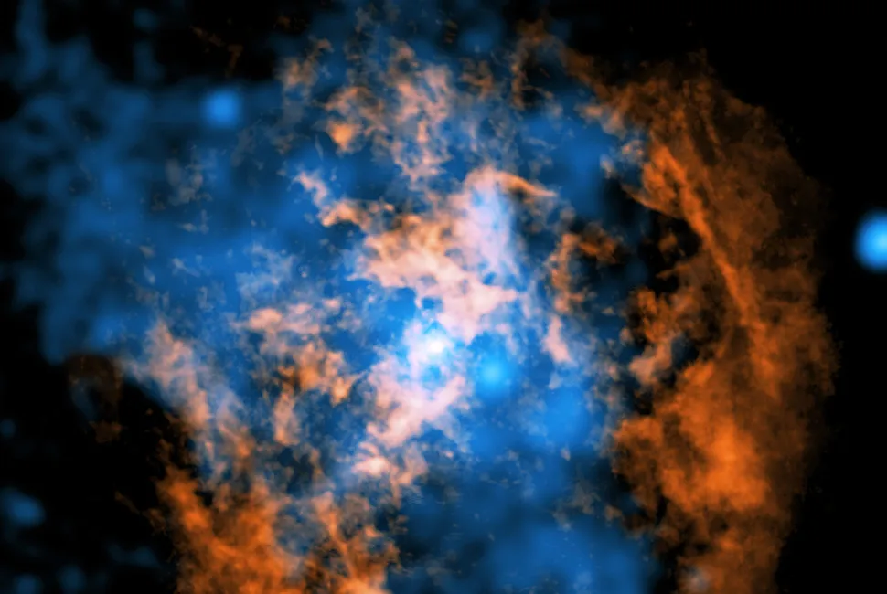 image of wind blowing away from a supermassive black hole