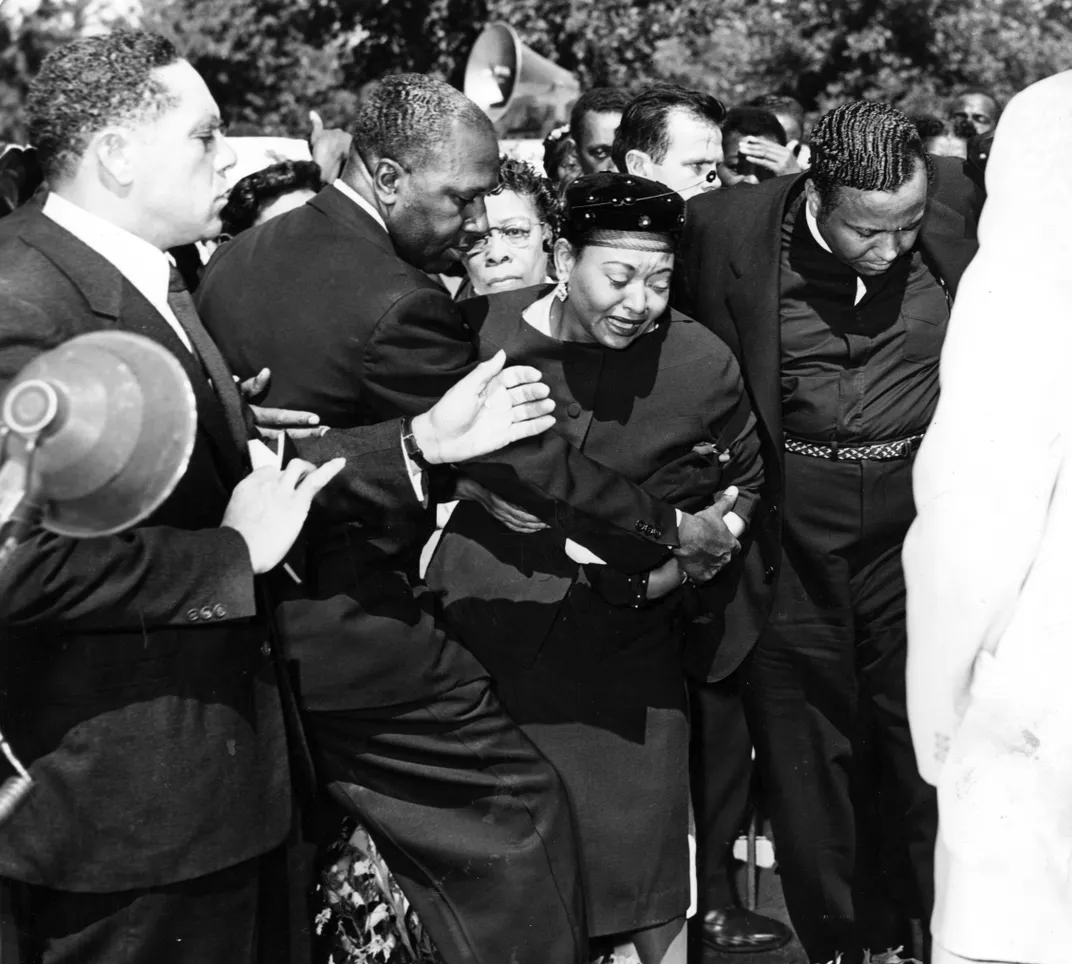 Mamie Till-Mobley grieves during the funeral of her only son, Emmett Till