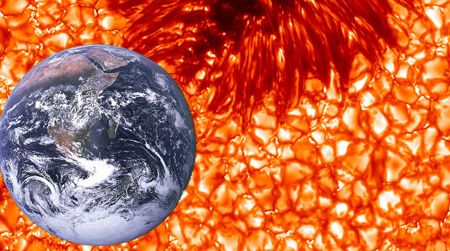 A sunspot is bigger than the Earth, as demonstrated in this colorized image.