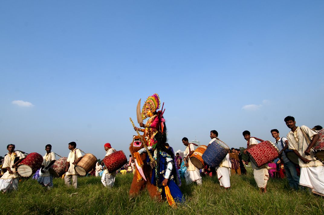 A Chhau Dancer Dressed Like Hindu Goddess Durga Enci