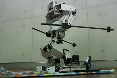 Skiing robots will race in a sideline competition.