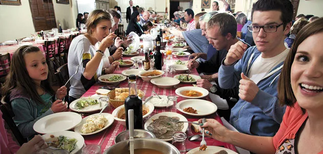 Family-style dinner at the Noriega Hotel