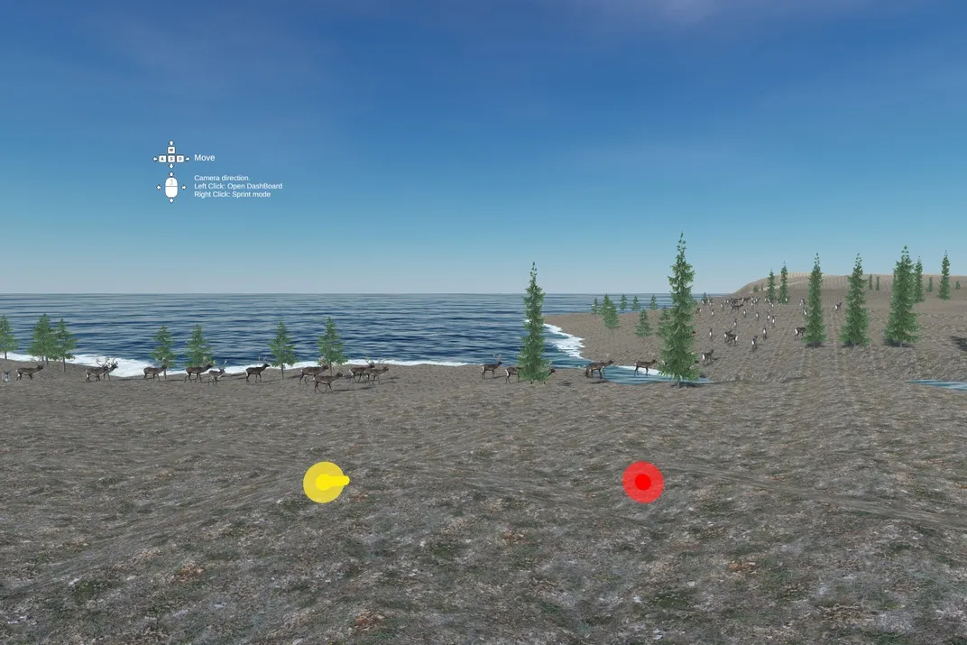 Simulation of caribou migration patterns on the Alpena-Amberley Ridge