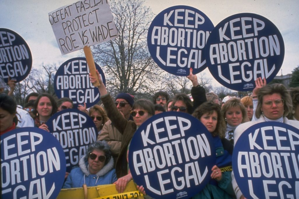 Demonstrators at a pro-choice march in April 1989