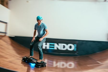 Garrett Foshay rides the Hendo, which hovers about an inch off the ground. 