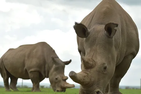 Female northern white rhinos Najin and Fatu are the last of their species and reside at the Ol Pejeta Conservancy in Kenya.