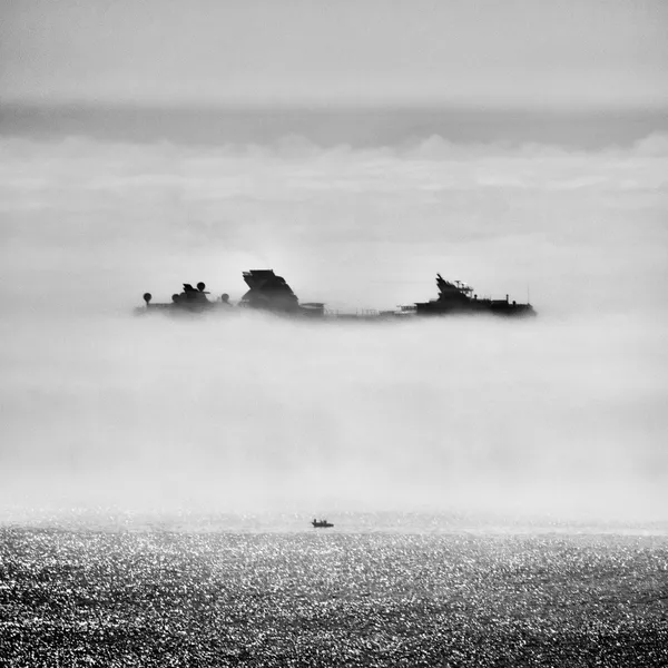 Cruise ship anchored in fog off San Diego. thumbnail