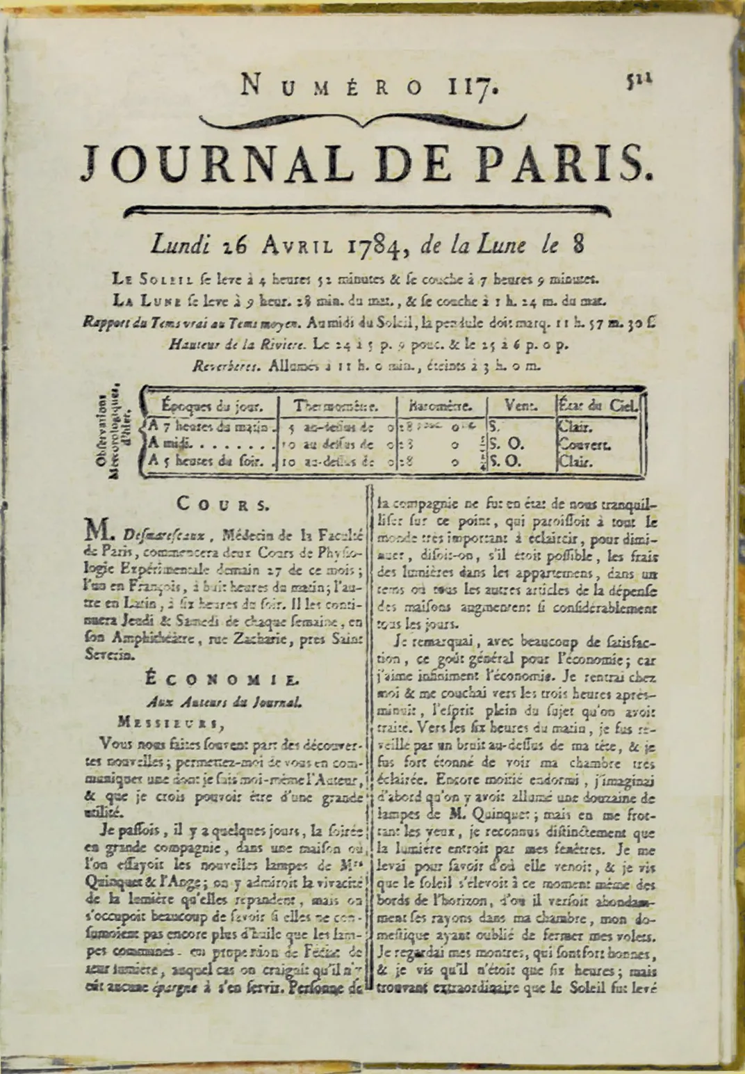 Franklin's 1784 letter