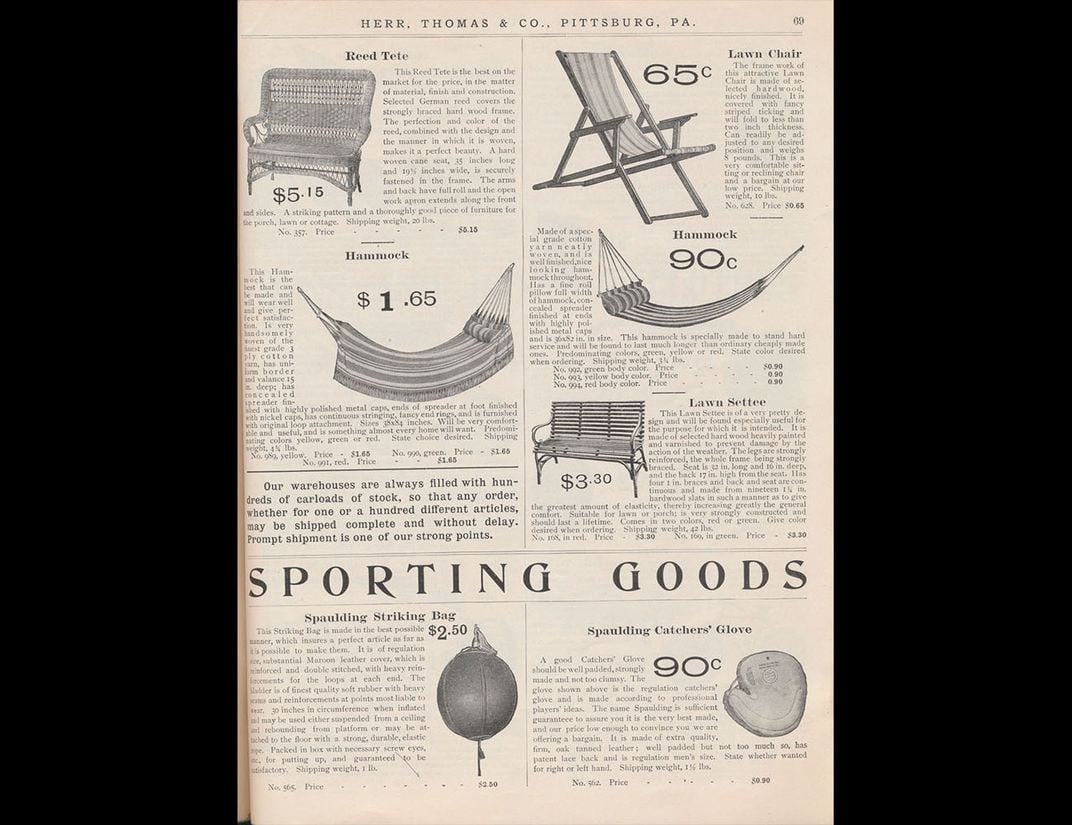 Catalog page showing various styles of hammocks. 