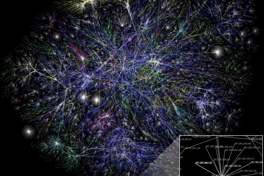 Visualization of a portion of the routes on the Internet