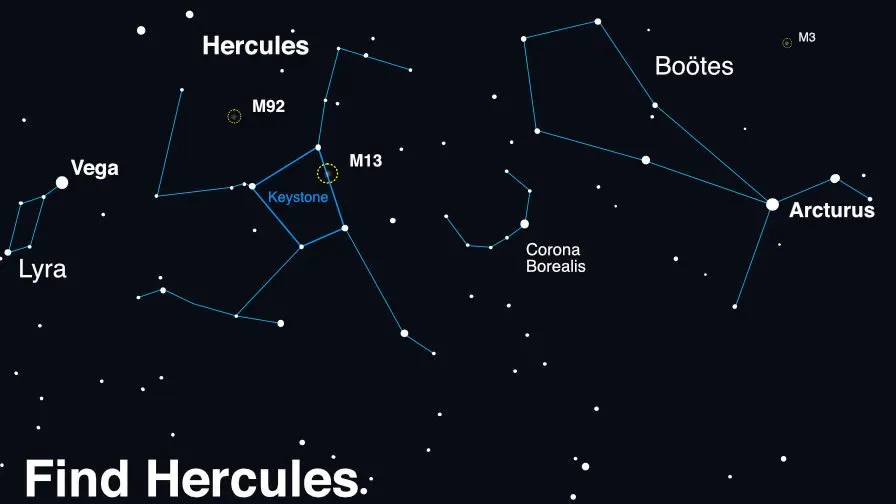 a map of the sky showing the constellation corona borealis between hercules and boötes