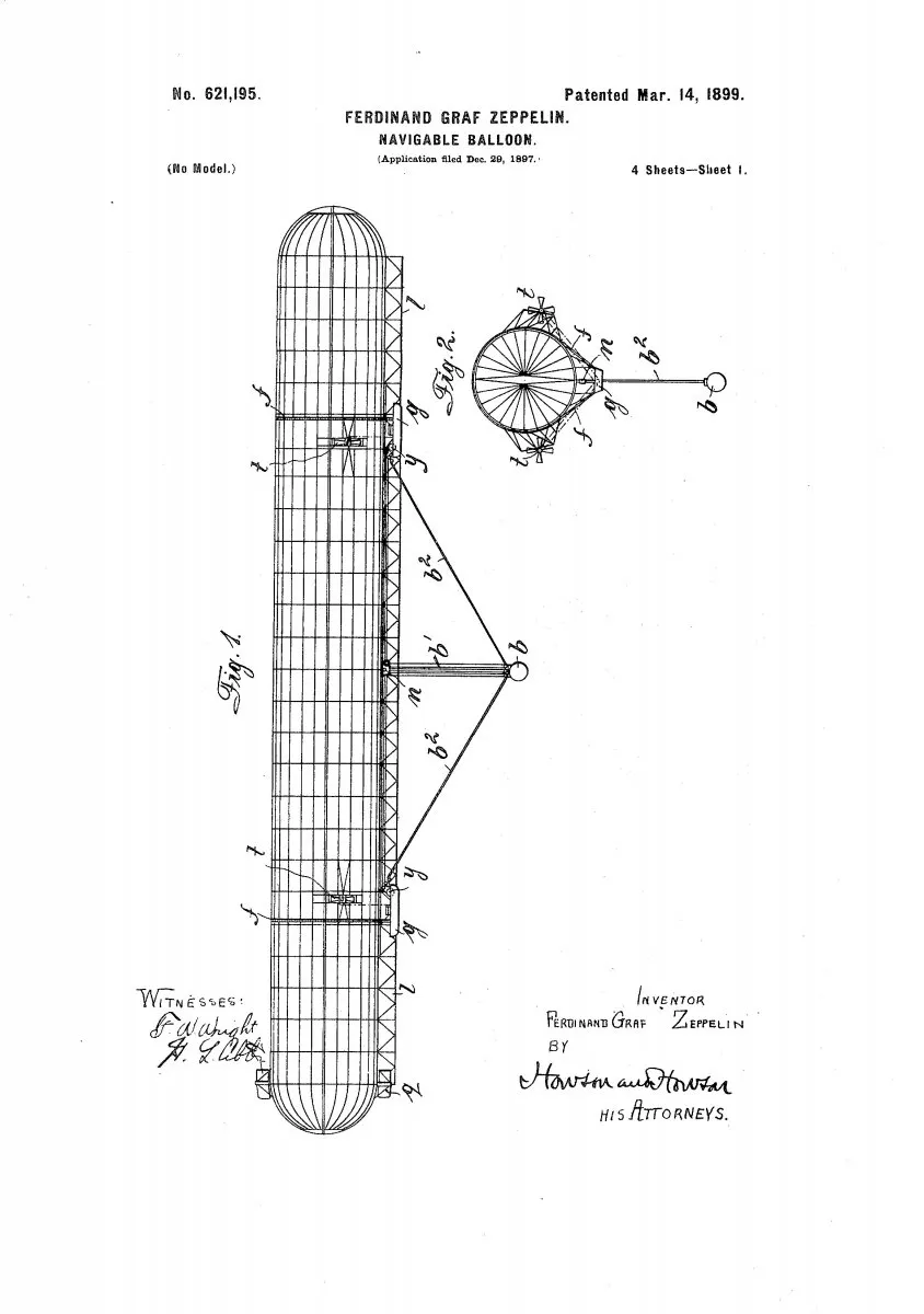 Image of the US Patent that Zeppelin was awarded in 1899. 