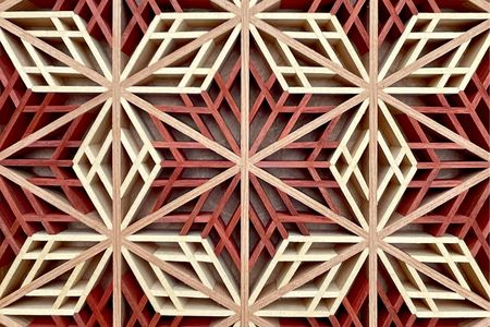 A detail shot of&nbsp;Triptych #3, David Gootnick,&nbsp;Alaskan yellow cedar and redheart on washi paper, 2023