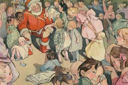 Children cluster around Santa in this 1903 illustration.