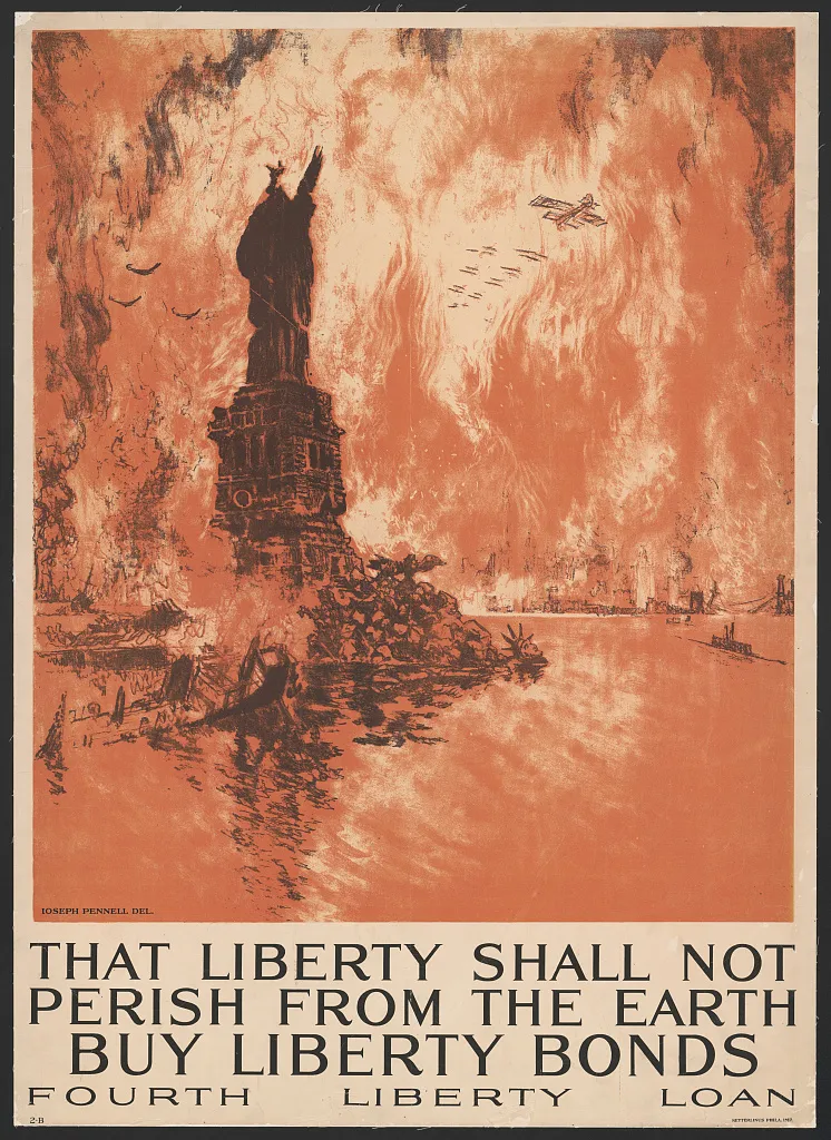 Poster urging the public to buy war bonds so "liberty shall not perish from the earth"