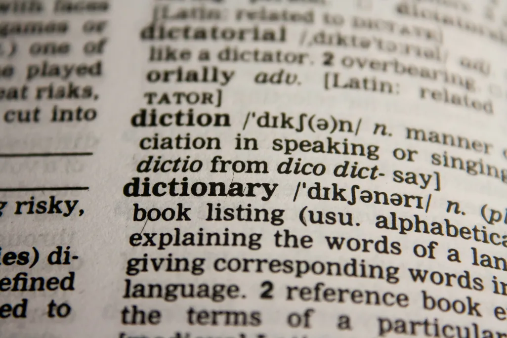 Close-up of the word "dictionary" in a dictionary
