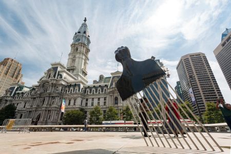 Hank Willis Thomas' sculpture photographed by Steve Weinik for Mural Arts Philadelphia 