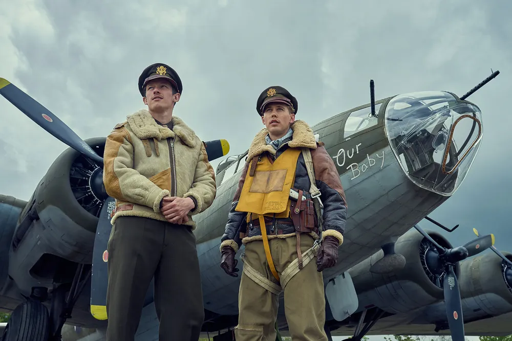 Callum Turner (left) as John "Bucky" Egan and Austin Butler (right) as Gale "Buck" Cleven in "Masters of the Air"