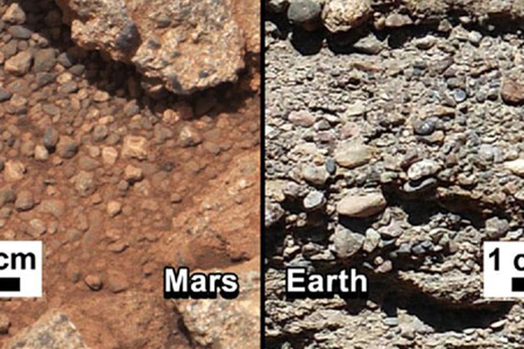 Comparing the conglomerate outcrop on Mars with a similar structure on Earth.