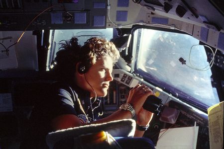 Kathy Sullivan is bathed in sunlight during a space shuttle mission in 1984.