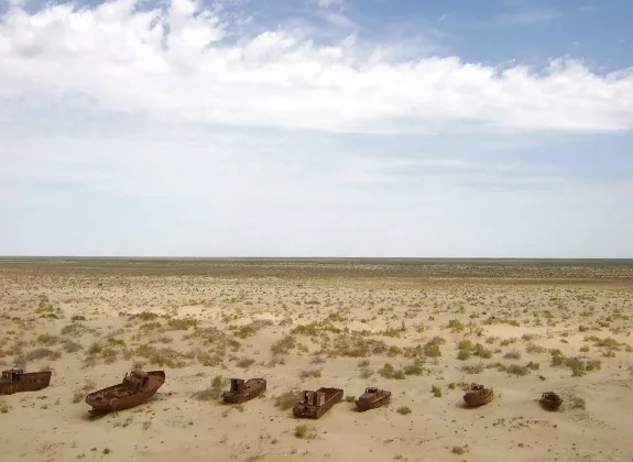 A line of abandoned fishing boats