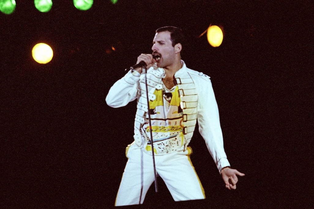 Freddie Mercury performing live on stage in 1986