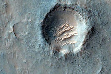 This crater with curious ridges in its center is a possible future site for exploration