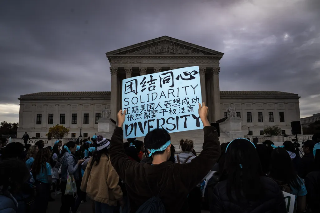 Protesters attend a rally in support of affirmative action in college admissions on October 31, 2022.