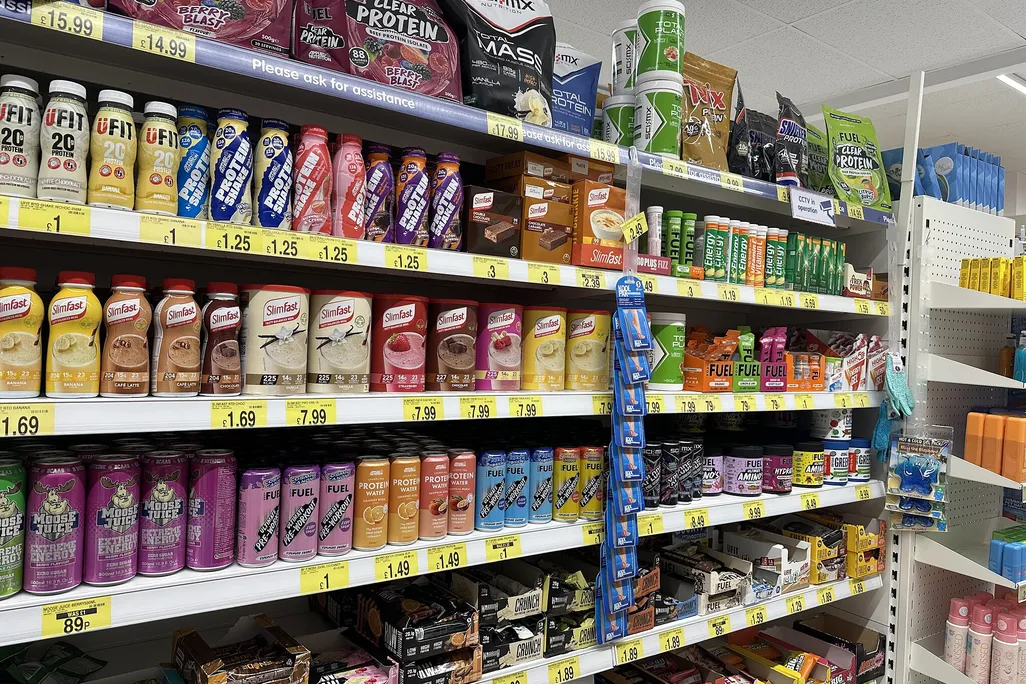 packaged foods on shelves