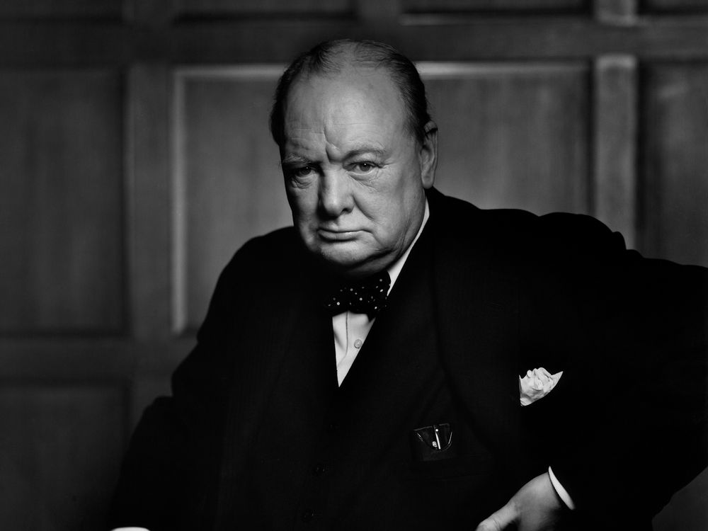 Winston Churchill sternly gazes into camera