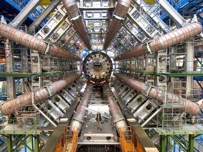 A view of the installation of the ATLAS portion of the Large Hadron Collider at CERN. 
