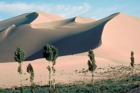 Singing sand dunes in the Gobi Desert