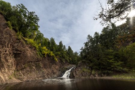 Superior Falls cascades 90 feet into a pool below as the Montreal River makes its way to Lake Superior.