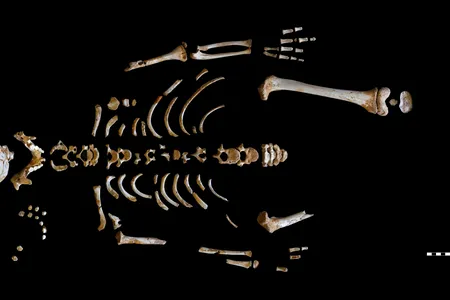 Skeleton of the Neanderthal boy recovered from the El Sidrón cave complex (Asturias, Spain).