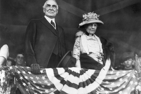 Warren Harding and First Lady Florence Harding watching a horse show the year he became president.