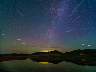 The Perseid meteor shower over Inner Mongolia, China, on August 14, 2023. When a meteor falls to the ground, it&#39;s called a meteorite.