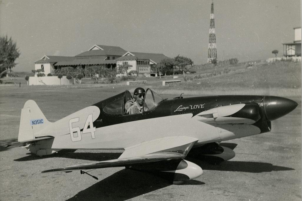 Neal V. Loving in his plane, Loving's Love, in 1954