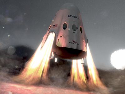 The futuristic art above won’t become real for the commercial crew missions. Time and money constraints led SpaceX to abandon propulsive landing for its Crew Dragon.
